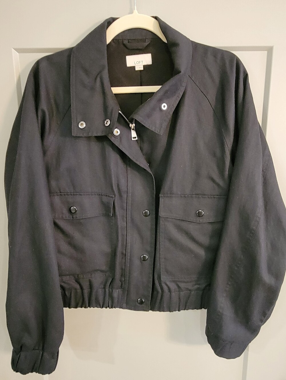 LOFT Cropped Funnel Neck Utility Cargo Jacket Black Size Small